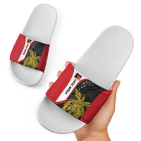 Personalised PNG Sandaun Province Slide Sandals Bird of Paradise Tattoo Flag Motif LT9 - Polynesian Pride