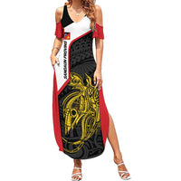 Personalised PNG Sandaun Province Summer Maxi Dress Bird of Paradise Tattoo Flag Motif LT9 Women Red - Polynesian Pride