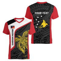 Personalised PNG Sandaun Province Women V-Neck T-Shirt Bird of Paradise Tattoo Flag Motif LT9 - Polynesian Pride