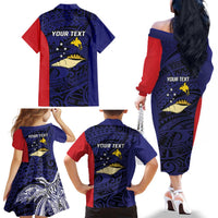Personalised PNG West New Britain Province Family Matching Off The Shoulder Long Sleeve Dress and Hawaiian Shirt Bird of Paradise Tattoo Flag Motif LT9 - Polynesian Pride