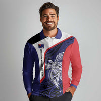 Personalised PNG West New Britain Province Long Sleeve Polo Shirt Bird of Paradise Tattoo Flag Motif LT9 - Polynesian Pride