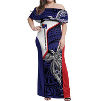 Personalised PNG West New Britain Province Off Shoulder Maxi Dress Bird of Paradise Tattoo Flag Motif LT9 Women Blue - Polynesian Pride