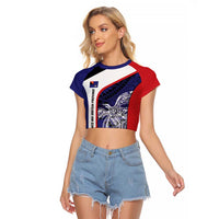 Personalised PNG West New Britain Province Raglan Cropped T Shirt Bird of Paradise Tattoo Flag Motif LT9 Female Blue - Polynesian Pride