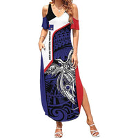 Personalised PNG West New Britain Province Summer Maxi Dress Bird of Paradise Tattoo Flag Motif LT9 Women Blue - Polynesian Pride