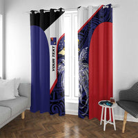 Personalised PNG West New Britain Province Window Curtain Bird of Paradise Tattoo Flag Motif LT9 With Grommets Blue - Polynesian Pride