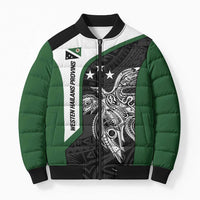 Personalised PNG Western Highlands Province Bomber Puffer Jacket Bird of Paradise Tattoo Flag Motif LT9 Unisex Green - Polynesian Pride