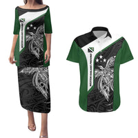 Personalised PNG Western Highlands Province Couples Matching Puletasi and Hawaiian Shirt Bird of Paradise Tattoo Flag Motif LT9 Green - Polynesian Pride
