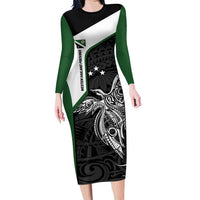 Personalised PNG Western Highlands Province Long Sleeve Bodycon Dress Bird of Paradise Tattoo Flag Motif LT9 Long Dress Green - Polynesian Pride