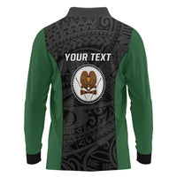 Personalised PNG Western Highlands Province Long Sleeve Polo Shirt Bird of Paradise Tattoo Flag Motif LT9 - Polynesian Pride