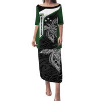 Personalised PNG Western Highlands Province Puletasi Bird of Paradise Tattoo Flag Motif LT9 Long Dress Green - Polynesian Pride