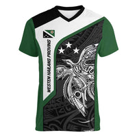Personalised PNG Western Highlands Province Women V-Neck T-Shirt Bird of Paradise Tattoo Flag Motif LT9 Female Green - Polynesian Pride