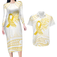 Be Bold Go Gold Polyneisan Ribbon Childhood Personalised Couples Matching Long Sleeve Bodycon Dress and Hawaiian Shirt LT9 Gold - Polynesian Pride
