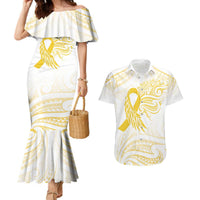 Be Bold Go Gold Polyneisan Ribbon Childhood Personalised Couples Matching Mermaid Dress and Hawaiian Shirt LT9 Gold - Polynesian Pride