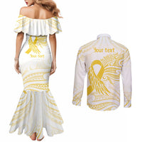 Be Bold Go Gold Polyneisan Ribbon Childhood Personalised Couples Matching Mermaid Dress and Long Sleeve Button Shirt LT9 - Polynesian Pride