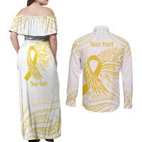 Be Bold Go Gold Polyneisan Ribbon Childhood Personalised Couples Matching Off Shoulder Maxi Dress and Long Sleeve Button Shirt LT9 - Polynesian Pride