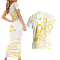 Be Bold Go Gold Polyneisan Ribbon Childhood Personalised Couples Matching Short Sleeve Bodycon Dress and Hawaiian Shirt LT9 - Polynesian Pride