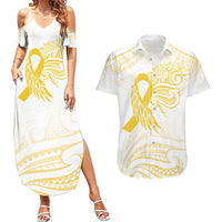 Be Bold Go Gold Polyneisan Ribbon Childhood Personalised Couples Matching Summer Maxi Dress and Hawaiian Shirt LT9 Gold - Polynesian Pride