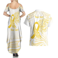 Be Bold Go Gold Polyneisan Ribbon Childhood Personalised Couples Matching Summer Maxi Dress and Hawaiian Shirt LT9 - Polynesian Pride