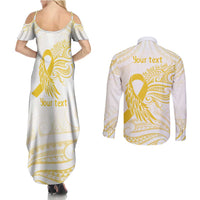 Be Bold Go Gold Polyneisan Ribbon Childhood Personalised Couples Matching Summer Maxi Dress and Long Sleeve Button Shirt LT9 - Polynesian Pride