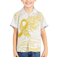 Be Bold Go Gold Polyneisan Ribbon Childhood Personalised Family Matching Off Shoulder Short Dress and Hawaiian Shirt LT9 Son's Shirt Gold - Polynesian Pride