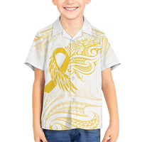 Be Bold Go Gold Polyneisan Ribbon Childhood Personalised Family Matching Summer Maxi Dress and Hawaiian Shirt LT9 Son's Shirt Gold - Polynesian Pride