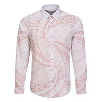 White Sunday Lotu Tamaiti Family Matching Mermaid Dress and Hawaiian Shirt Polynesian Wave Pastel Blush LT9 Dad's Shirt - Long Sleeve Blush - Polynesian Pride
