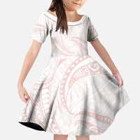 White Sunday Lotu Tamaiti Family Matching Puletasi and Hawaiian Shirt Polynesian Wave Pastel Blush LT9 Daughter's Dress Blush - Polynesian Pride