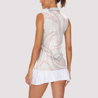 White Sunday Lotu Tamaiti Women Sleeveless Polo Shirt Polynesian Wave Pastel Blush LT9 - Polynesian Pride
