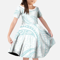 White Sunday Lotu Tamaiti Family Matching Summer Maxi Dress and Hawaiian Shirt Polynesian Wave Pastel Cyan LT9 Daughter's Dress Cyan - Polynesian Pride