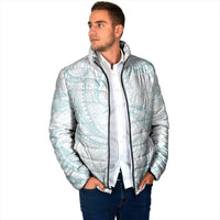 White Sunday Lotu Tamaiti Padded Jacket Polynesian Wave Pastel Cyan - Polynesian Pride