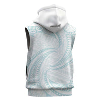 White Sunday Lotu Tamaiti Sleeveless Hoodie Polynesian Wave Pastel Cyan - Polynesian Pride