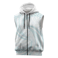 White Sunday Lotu Tamaiti Sleeveless Zip Hoodie Polynesian Wave Pastel Cyan - Polynesian Pride