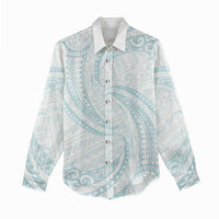 White Sunday Lotu Tamaiti Women Casual Shirt Polynesian Wave Pastel Cyan LT9 - Polynesian Pride