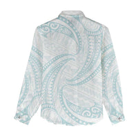 White Sunday Lotu Tamaiti Women Casual Shirt Polynesian Wave Pastel Cyan LT9 - Polynesian Pride