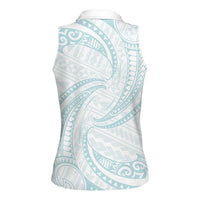 White Sunday Lotu Tamaiti Women Sleeveless Polo Shirt Polynesian Wave Pastel Cyan LT9 - Polynesian Pride