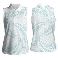 White Sunday Lotu Tamaiti Women Sleeveless Polo Shirt Polynesian Wave Pastel Cyan LT9 - Polynesian Pride