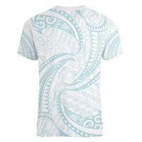 White Sunday Lotu Tamaiti Women V-Neck T-Shirt Polynesian Wave Pastel Cyan LT9 - Polynesian Pride