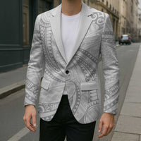 White Sunday Lotu Tamaiti Blazer Polynesian Wave Pastel Gray - Polynesian Pride
