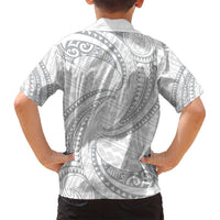 White Sunday Lotu Tamaiti Family Matching Long Sleeve Bodycon Dress and Hawaiian Shirt Polynesian Wave Pastel Gray LT9 - Polynesian Pride