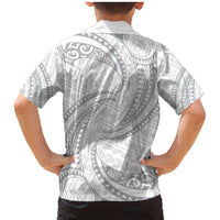 White Sunday Lotu Tamaiti Family Matching Mermaid Dress and Hawaiian Shirt Polynesian Wave Pastel Gray LT9 - Polynesian Pride