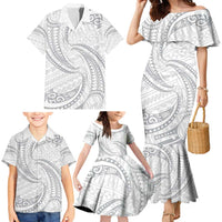 White Sunday Lotu Tamaiti Family Matching Mermaid Dress and Hawaiian Shirt Polynesian Wave Pastel Gray LT9 - Polynesian Pride