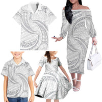 White Sunday Lotu Tamaiti Family Matching Off The Shoulder Long Sleeve Dress and Hawaiian Shirt Polynesian Wave Pastel Gray LT9 - Polynesian Pride