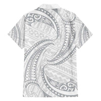 White Sunday Lotu Tamaiti Family Matching Off Shoulder Short Dress and Hawaiian Shirt Polynesian Wave Pastel Gray LT9 - Polynesian Pride