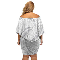 White Sunday Lotu Tamaiti Family Matching Off Shoulder Short Dress and Hawaiian Shirt Polynesian Wave Pastel Gray LT9 - Polynesian Pride