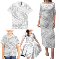 White Sunday Lotu Tamaiti Family Matching Puletasi and Hawaiian Shirt Polynesian Wave Pastel Gray LT9 - Polynesian Pride