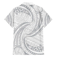White Sunday Lotu Tamaiti Family Matching Short Sleeve Bodycon Dress and Hawaiian Shirt Polynesian Wave Pastel Gray LT9 - Polynesian Pride