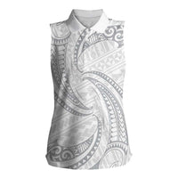 White Sunday Lotu Tamaiti Women Sleeveless Polo Shirt Polynesian Wave Pastel Gray LT9 Female Gray - Polynesian Pride