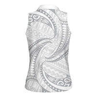 White Sunday Lotu Tamaiti Women Sleeveless Polo Shirt Polynesian Wave Pastel Gray LT9 - Polynesian Pride