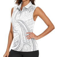 White Sunday Lotu Tamaiti Women Sleeveless Polo Shirt Polynesian Wave Pastel Gray LT9 - Polynesian Pride