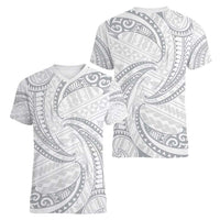 White Sunday Lotu Tamaiti Women V-Neck T-Shirt Polynesian Wave Pastel Gray LT9 - Polynesian Pride